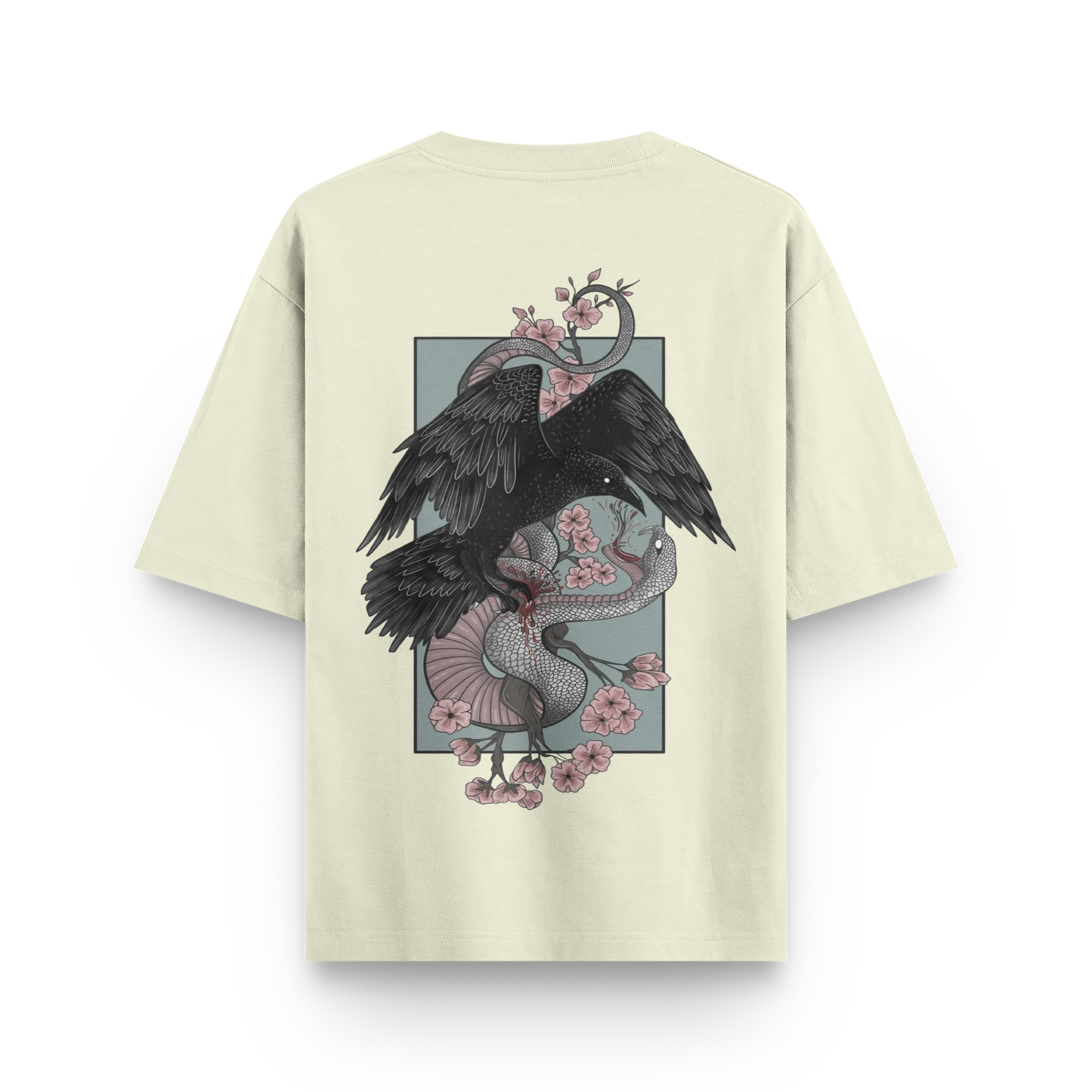 Oversized Streetwear T-Shirt – Crow vs. Snake Japanese Art Graphic | BLAACK