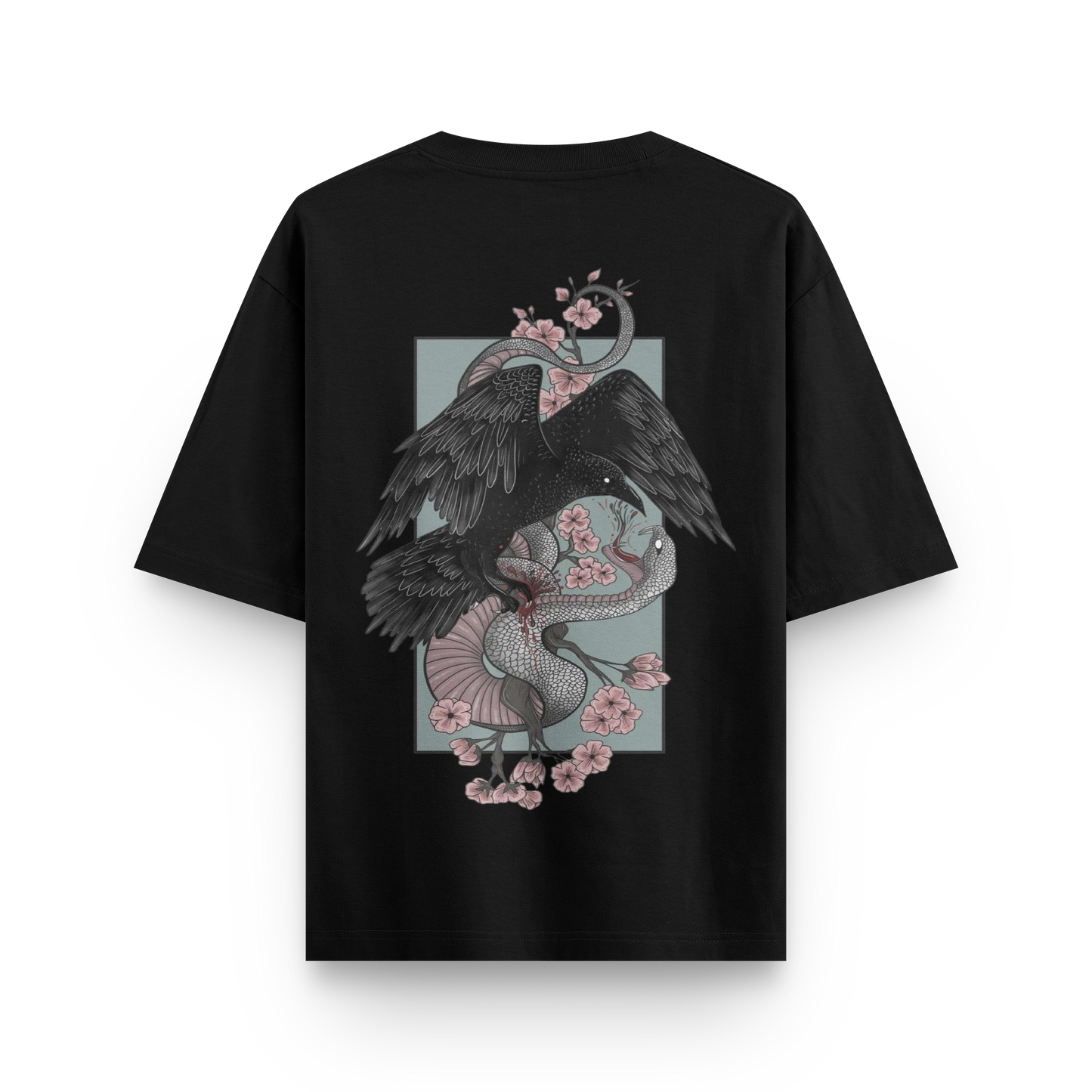 Oversized Streetwear T-Shirt – Crow vs. Snake Japanese Art Graphic | BLAACK