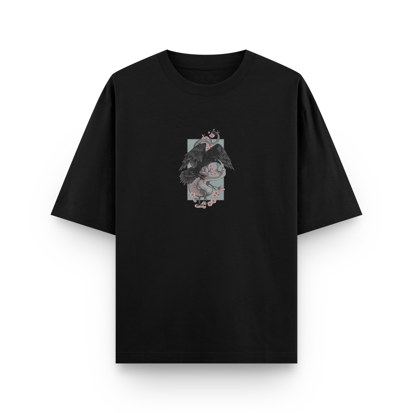 Oversized Streetwear T-Shirt – Crow vs. Snake Japanese Art Graphic | BLAACK