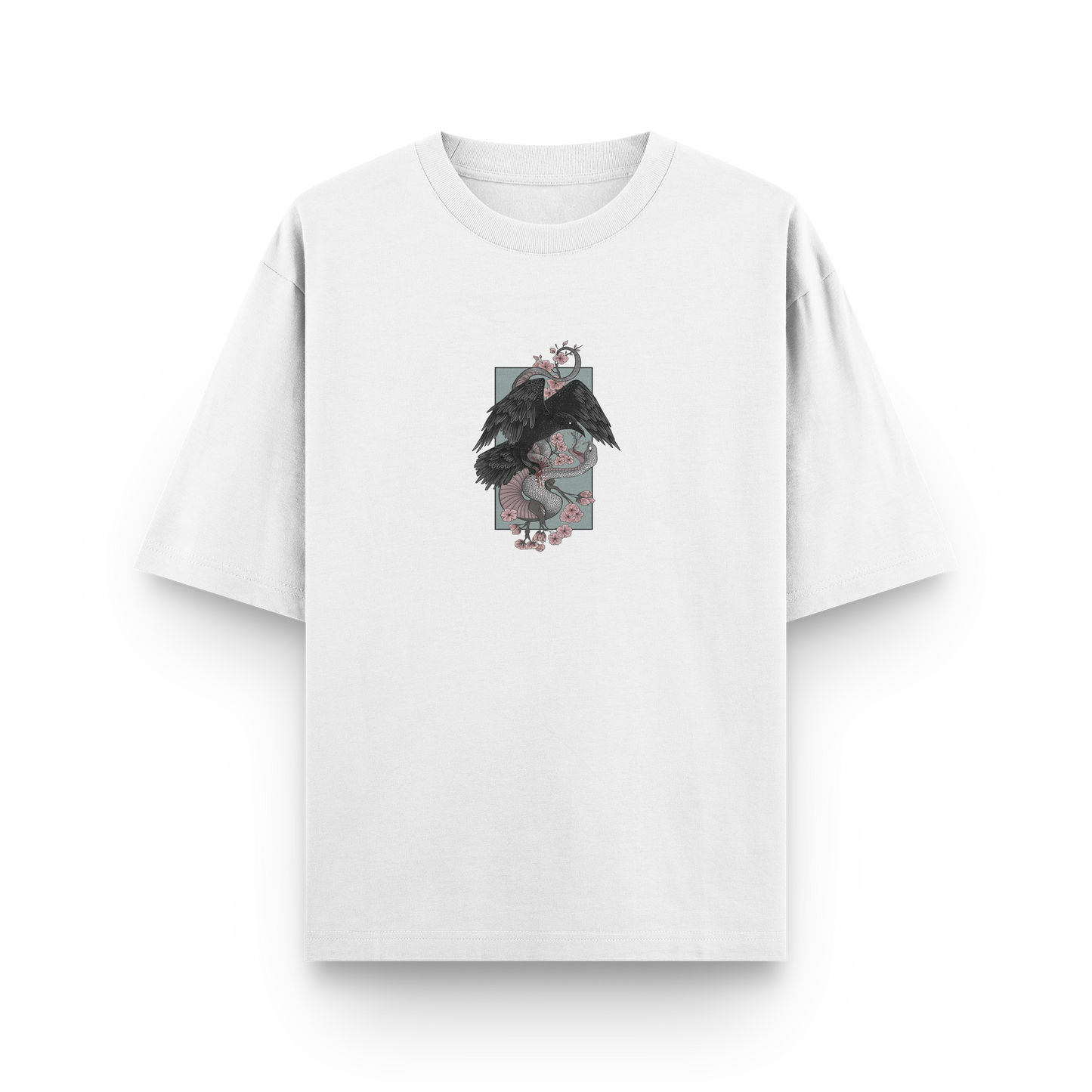 Oversized Streetwear T-Shirt – Crow vs. Snake Japanese Art Graphic | BLAACK