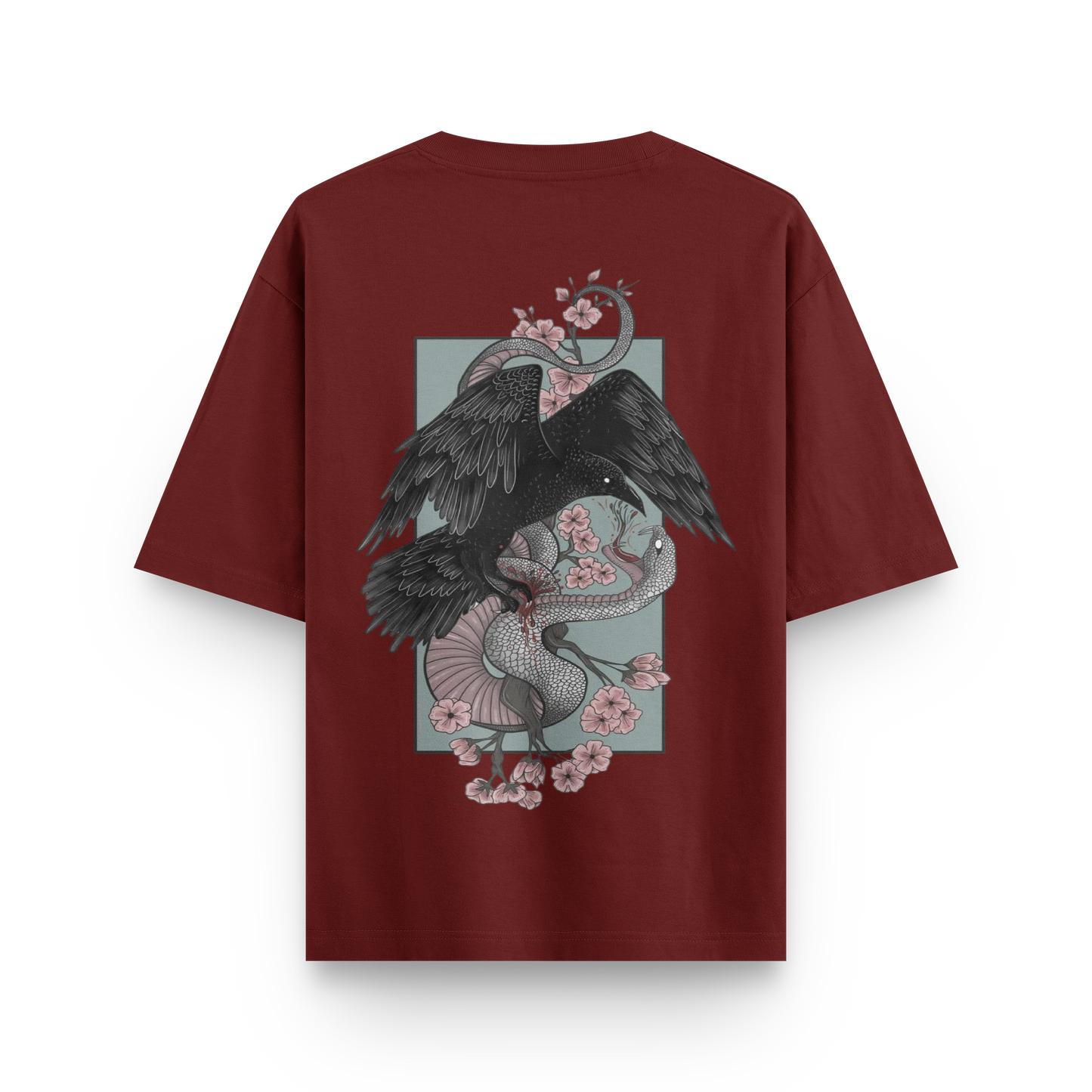 Oversized Streetwear T-Shirt – Crow vs. Snake Japanese Art Graphic | BLAACK