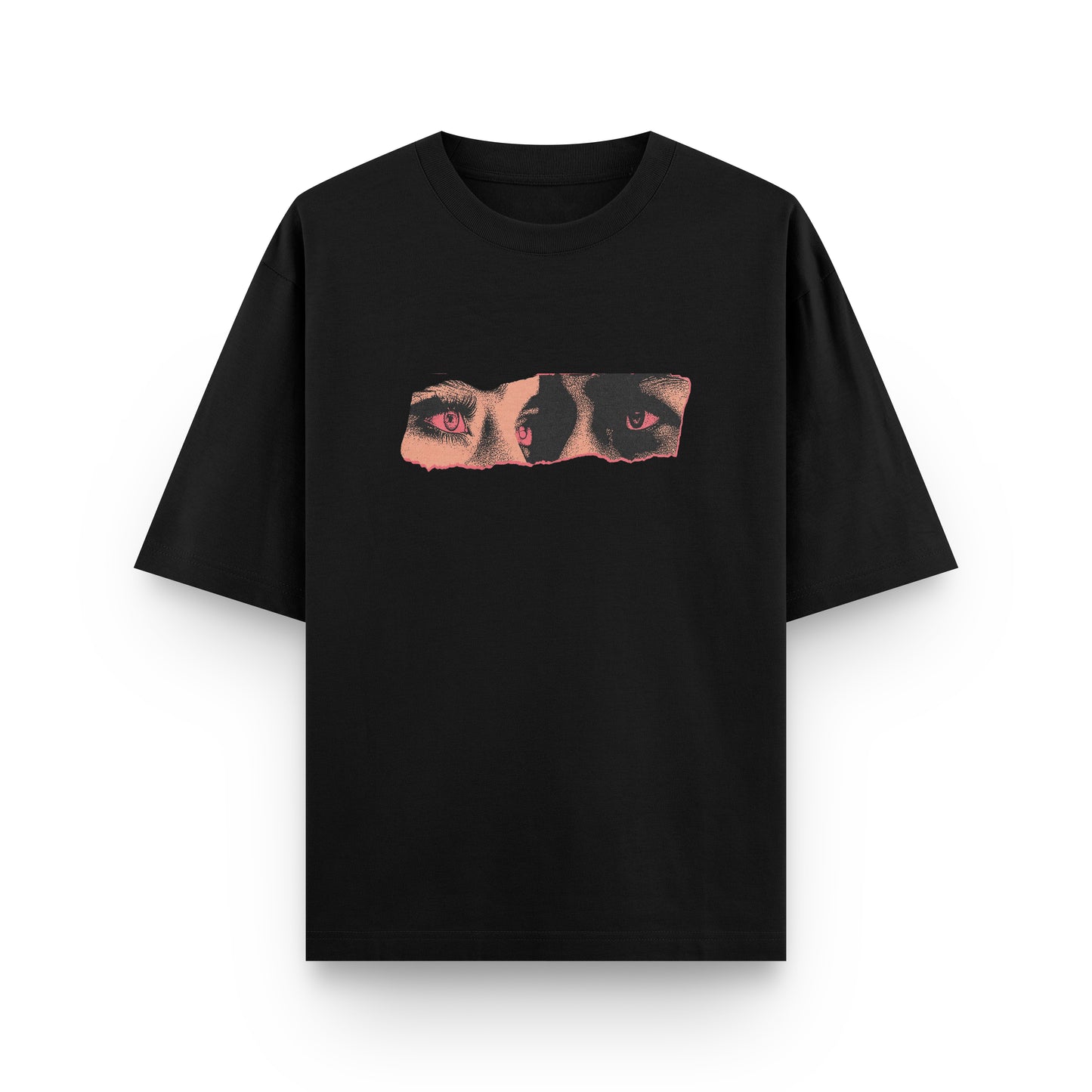 Oversized black streetwear t-shirt with red graphic print and "All Eyez On Me" design by BLAACK