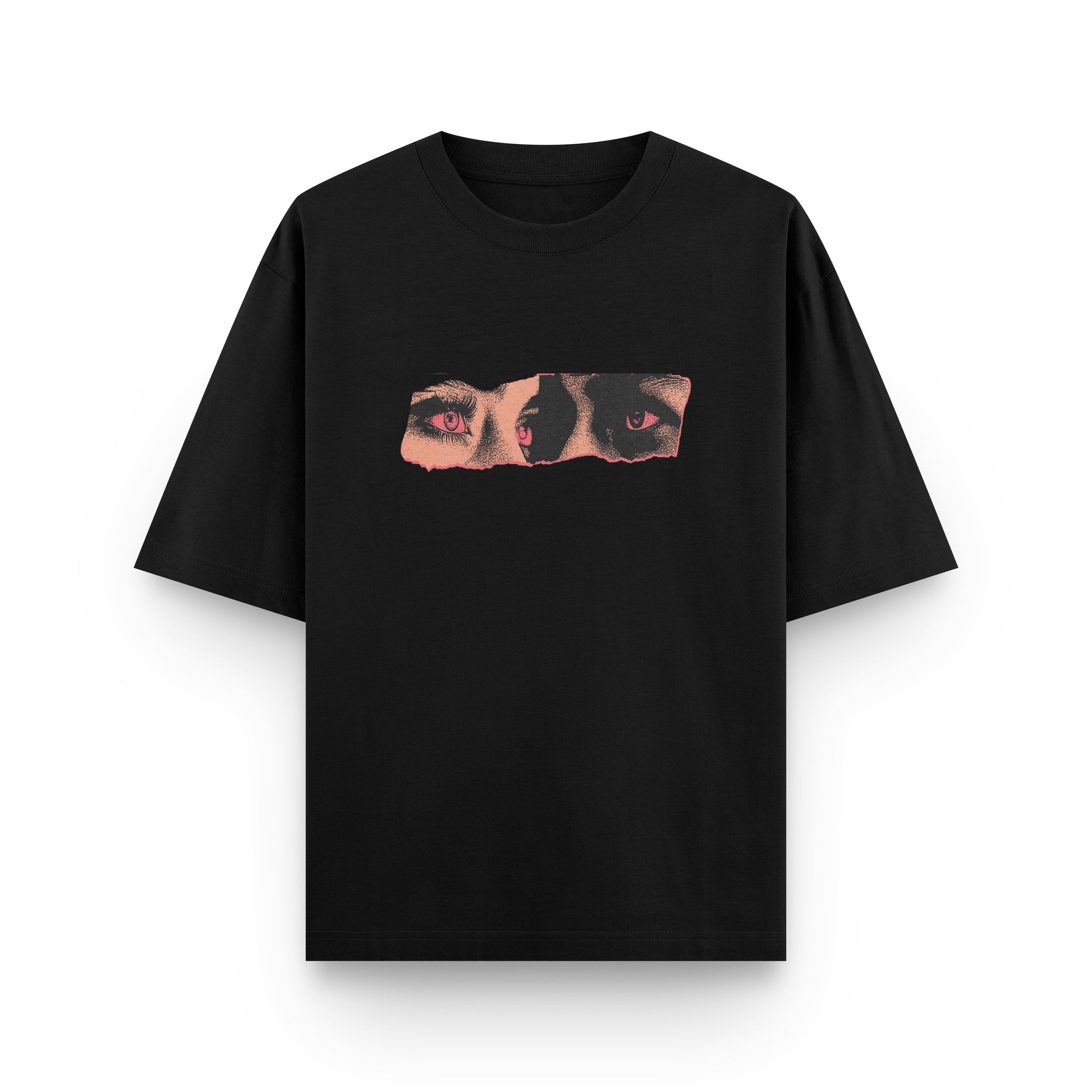 Oversized black streetwear t-shirt with red graphic print and "All Eyez On Me" design by BLAACK