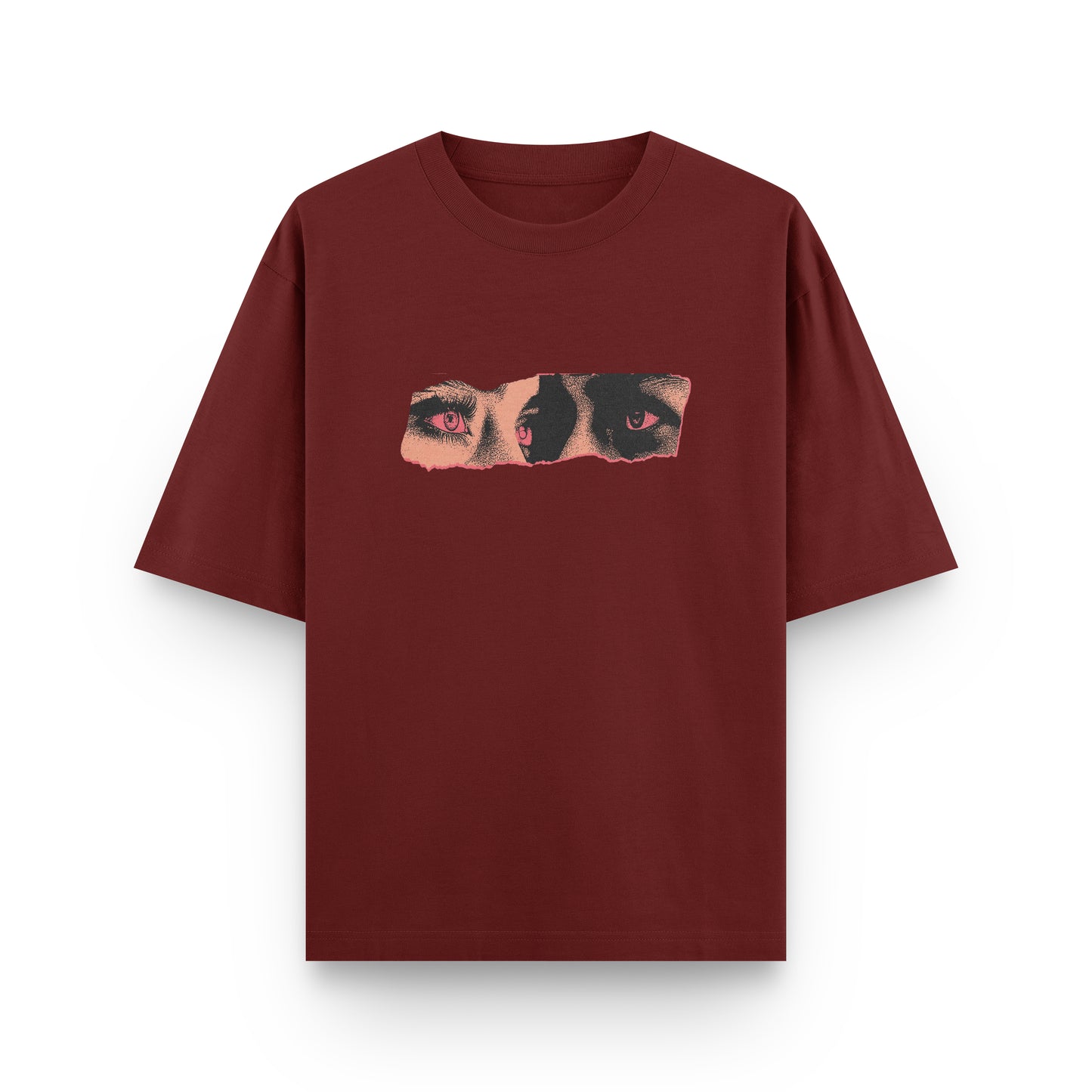 Oversized wine streetwear t-shirt with red graphic print and "All Eyez On Me" design by BLAACK