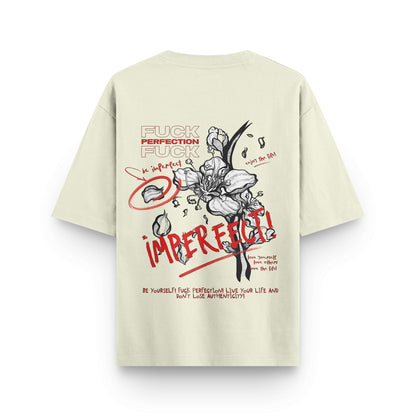 Oversized beige streetwear t-shirt with artistic flower design by BLAACK