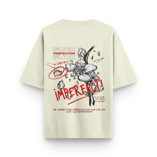 Oversized beige streetwear t-shirt with artistic flower design by BLAACK