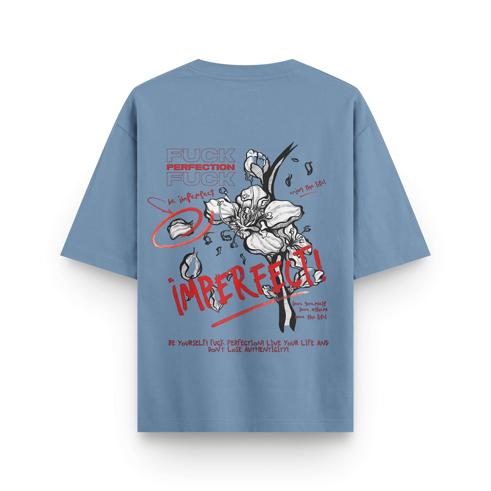 Oversized blue streetwear t-shirt with artistic flower design by BLAACK