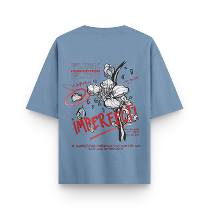 Oversized blue streetwear t-shirt with artistic flower design by BLAACK