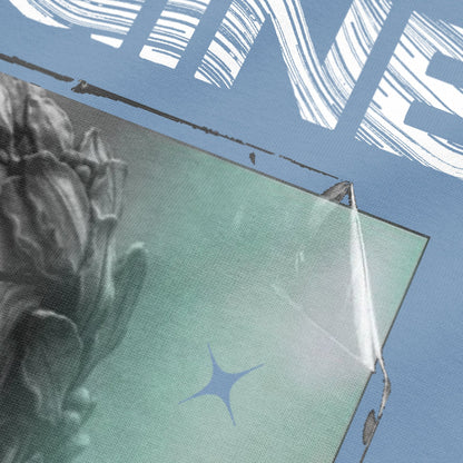 Close-up view of sculpture artwork on urban melange oversized t-shirt by BLAACK