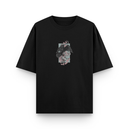 Crow vs Snake oversized streetwear T-shirt in black with Japanese-inspired graphic front print by BLAACK