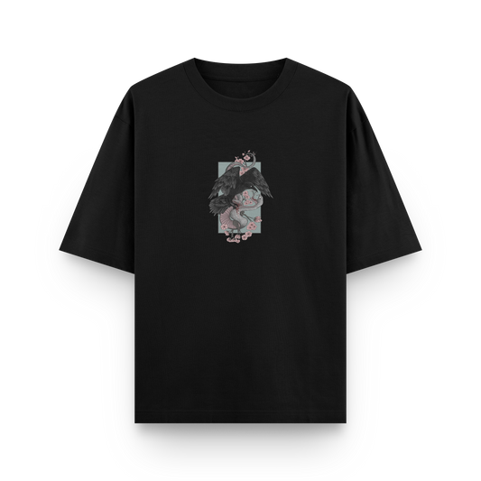 Crow vs Snake oversized streetwear T-shirt in black with Japanese-inspired graphic front print by BLAACK