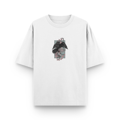 Crow vs Snake oversized streetwear T-shirt in white with Japanese-inspired graphic front print by BLAACK