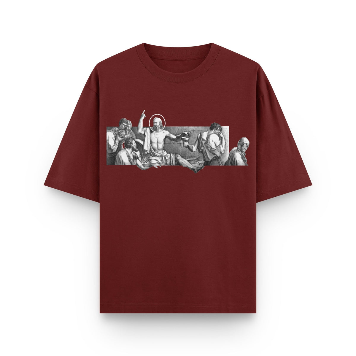Fall of Faith Sculpture wine oversized streetwear T-shirt with classical sculpture artwork front print by BLAACK