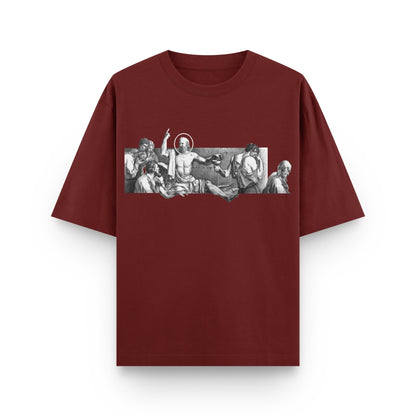Fall of Faith Sculpture wine oversized streetwear T-shirt with classical sculpture artwork front print by BLAACK