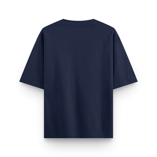 Plain oversized streetwear T-shirt in navy blue, back view by BLAACK