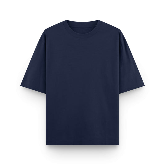 Plain oversized streetwear T-shirt in navy blue, front view by BLAACK