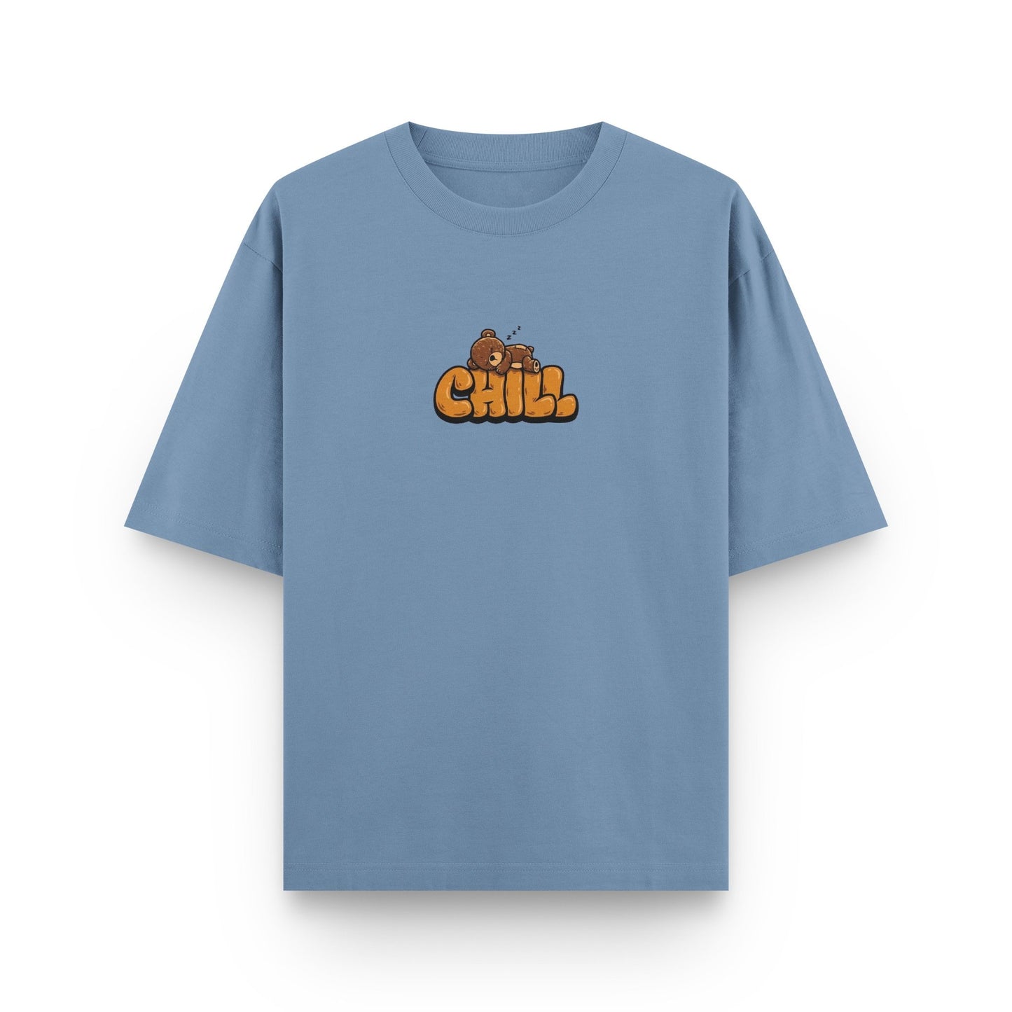 Oversized urban melange streetwear t-shirt with "Chill" graphic print on front by BLAACK