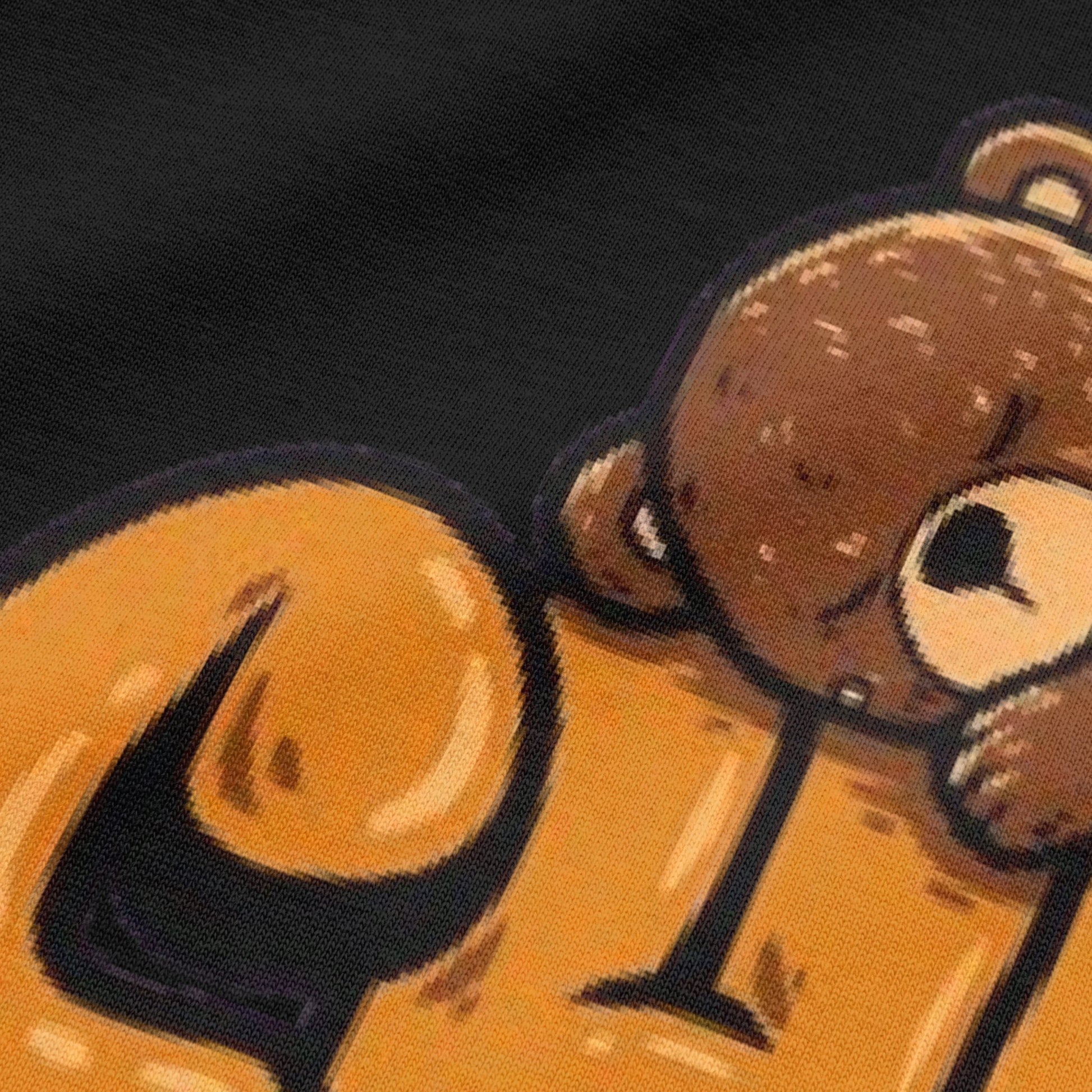 Close-up view of chill typography on black oversized t-shirt by BLAACK