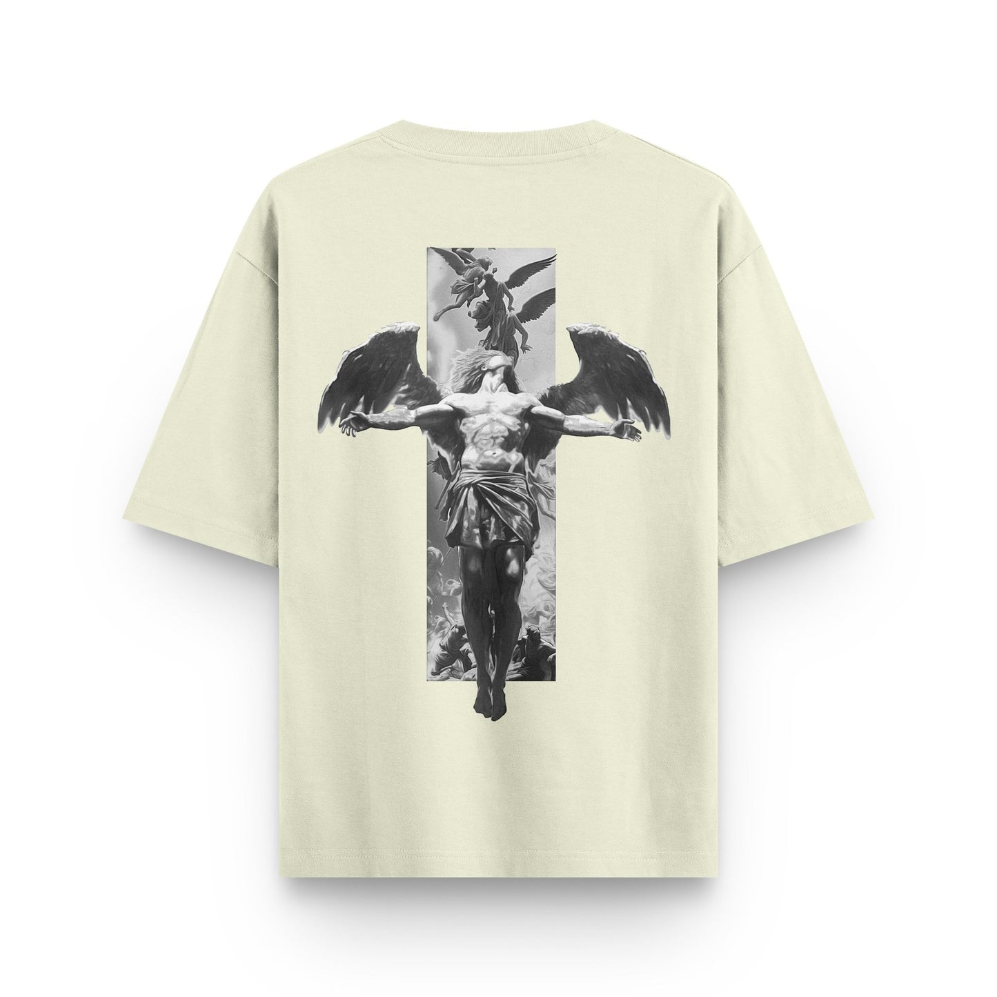 Oversized beige streetwear t-shirt with sculpture artwork on back by BLAACK