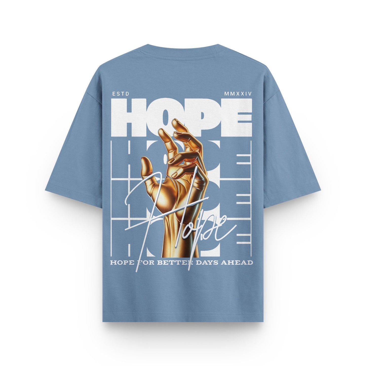 Oversized urban melange streetwear t-shirt with golden hand graphic and "Hope" text design on back by BLAACK