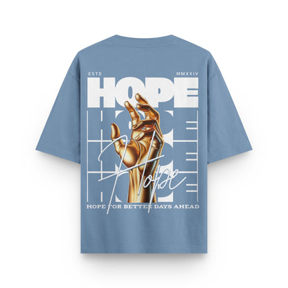 Oversized urban melange streetwear t-shirt with golden hand graphic and "Hope" text design on back by BLAACK