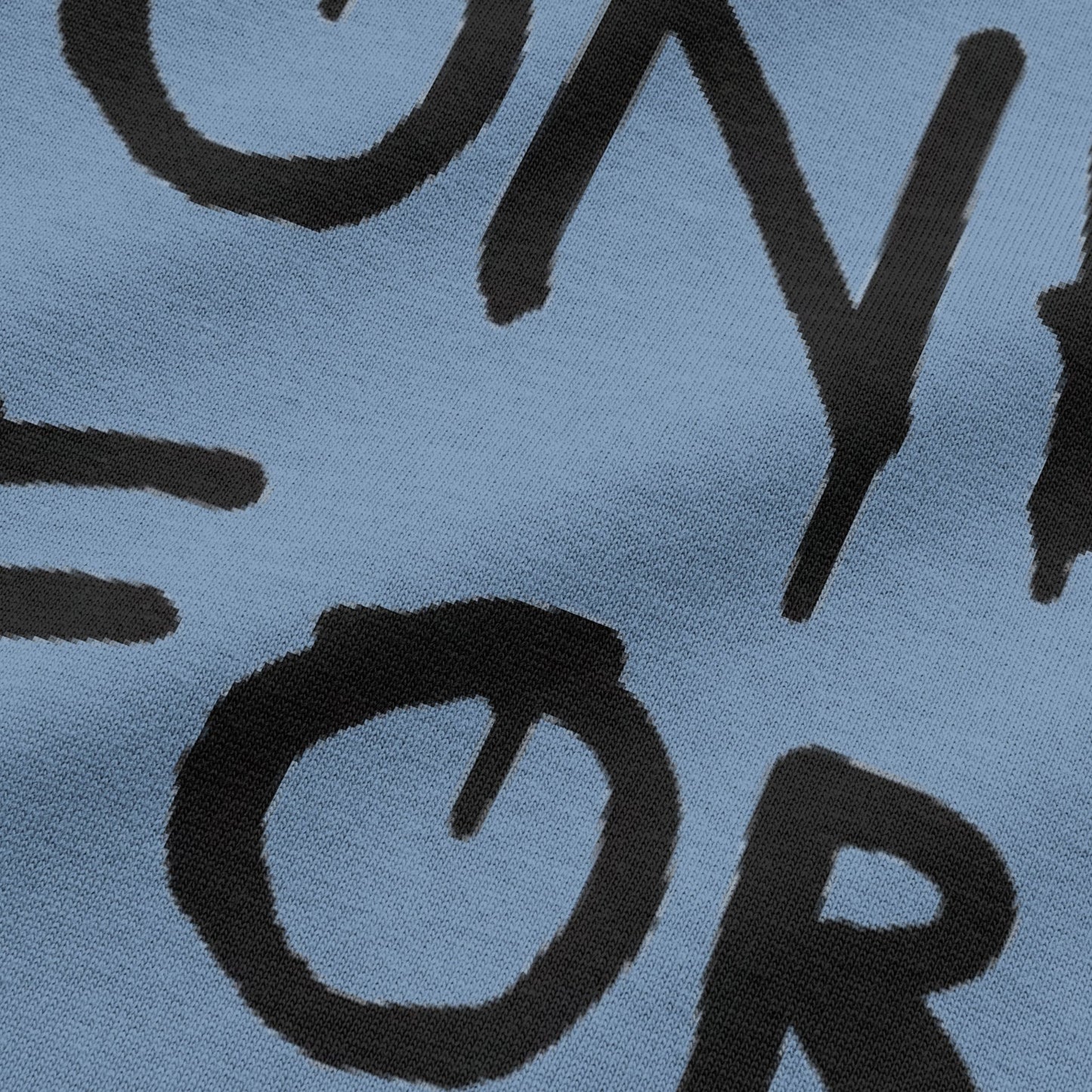 Close-up view of NEED MONEY FOR BMW typography on urban melange oversized t-shirt by BLAACK