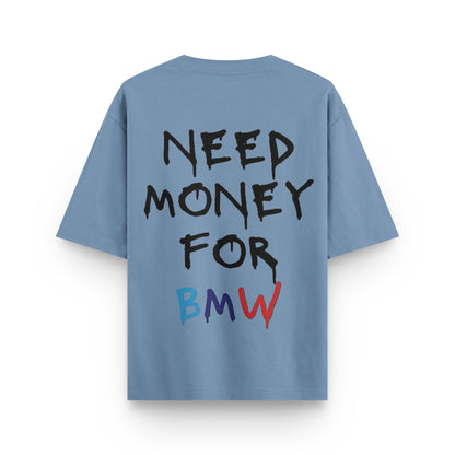 Need Money For BMW (NMFBMW) – Oversized Graphic T-Shirt | DTF Print | 240 GSM Cotton | Unisex | BLAACK - BLAACK