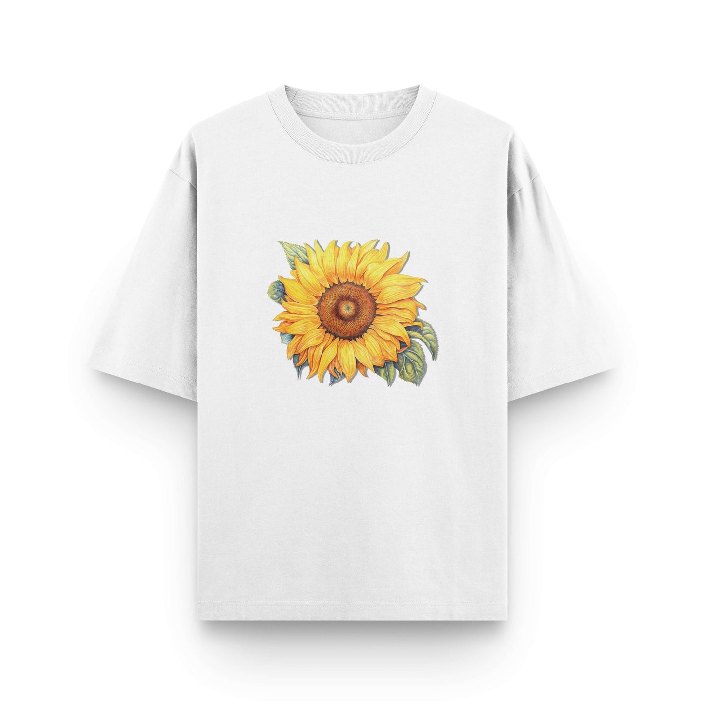 Oversized white streetwear t-shirt with sunflower graphic on front by BLAACK