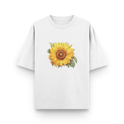 Oversized white streetwear t-shirt with sunflower graphic on front by BLAACK