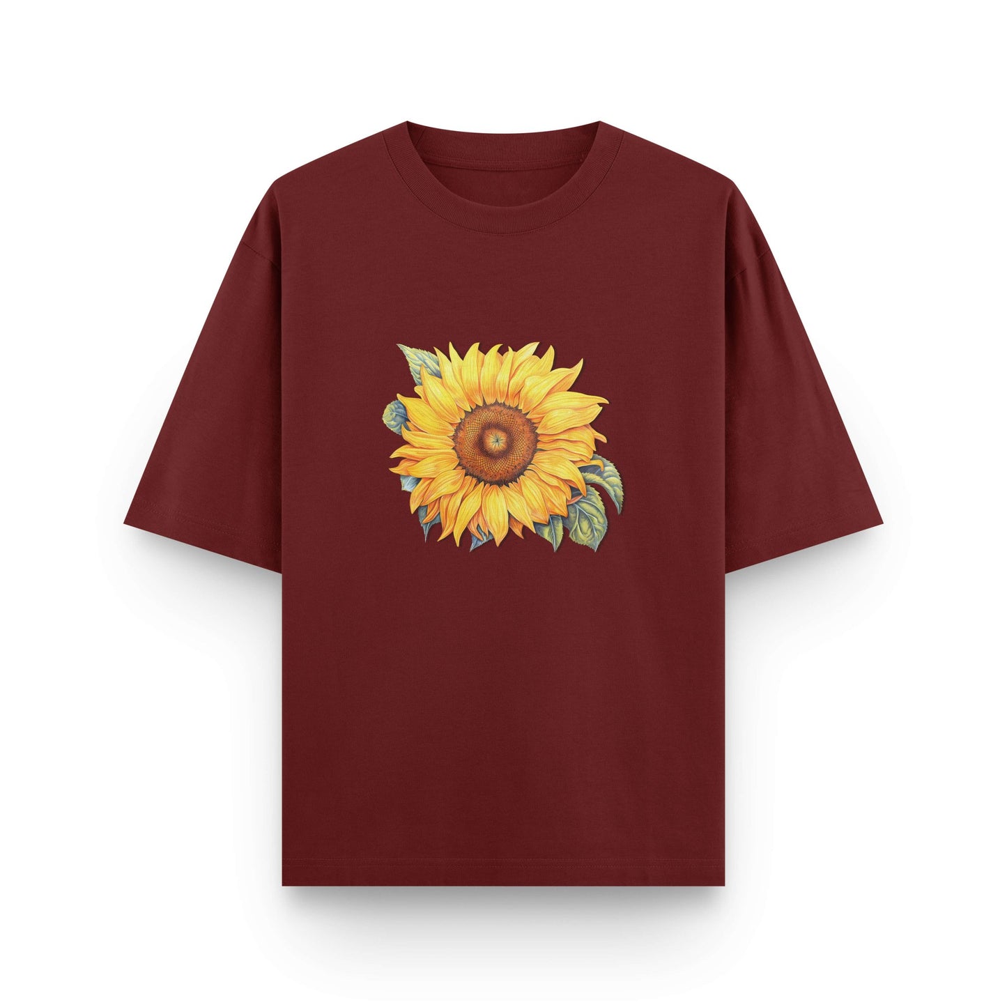 Oversized wine streetwear t-shirt with sunflower graphic on front by BLAACK
