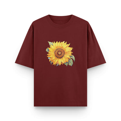 Oversized wine streetwear t-shirt with sunflower graphic on front by BLAACK