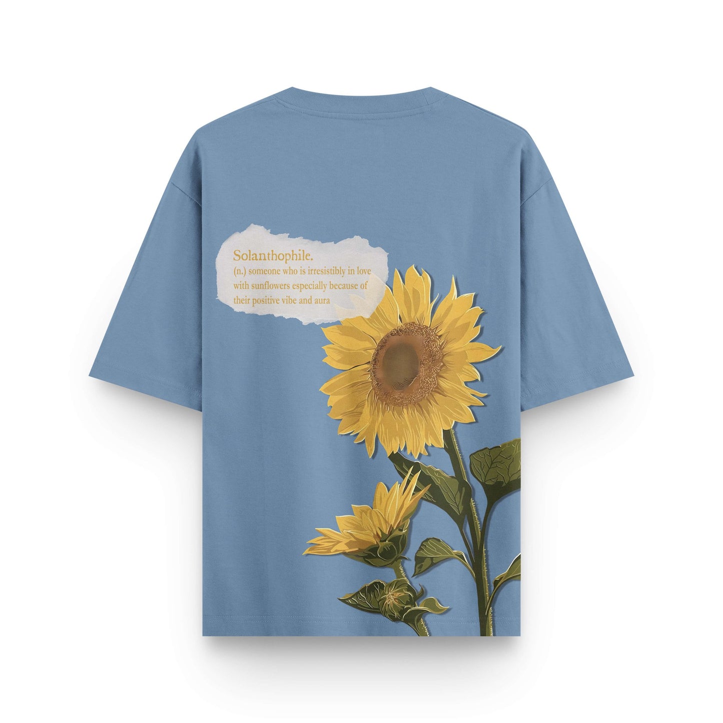 Oversized urban melange streetwear t-shirt with sunflower graphic and quote text on back by BLAACK